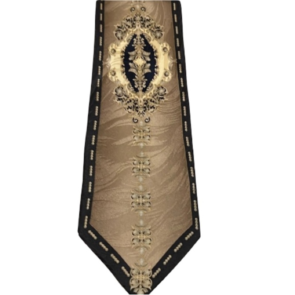 Salem 100% Silk Elegant Gold and Black Tie with Ornate Design